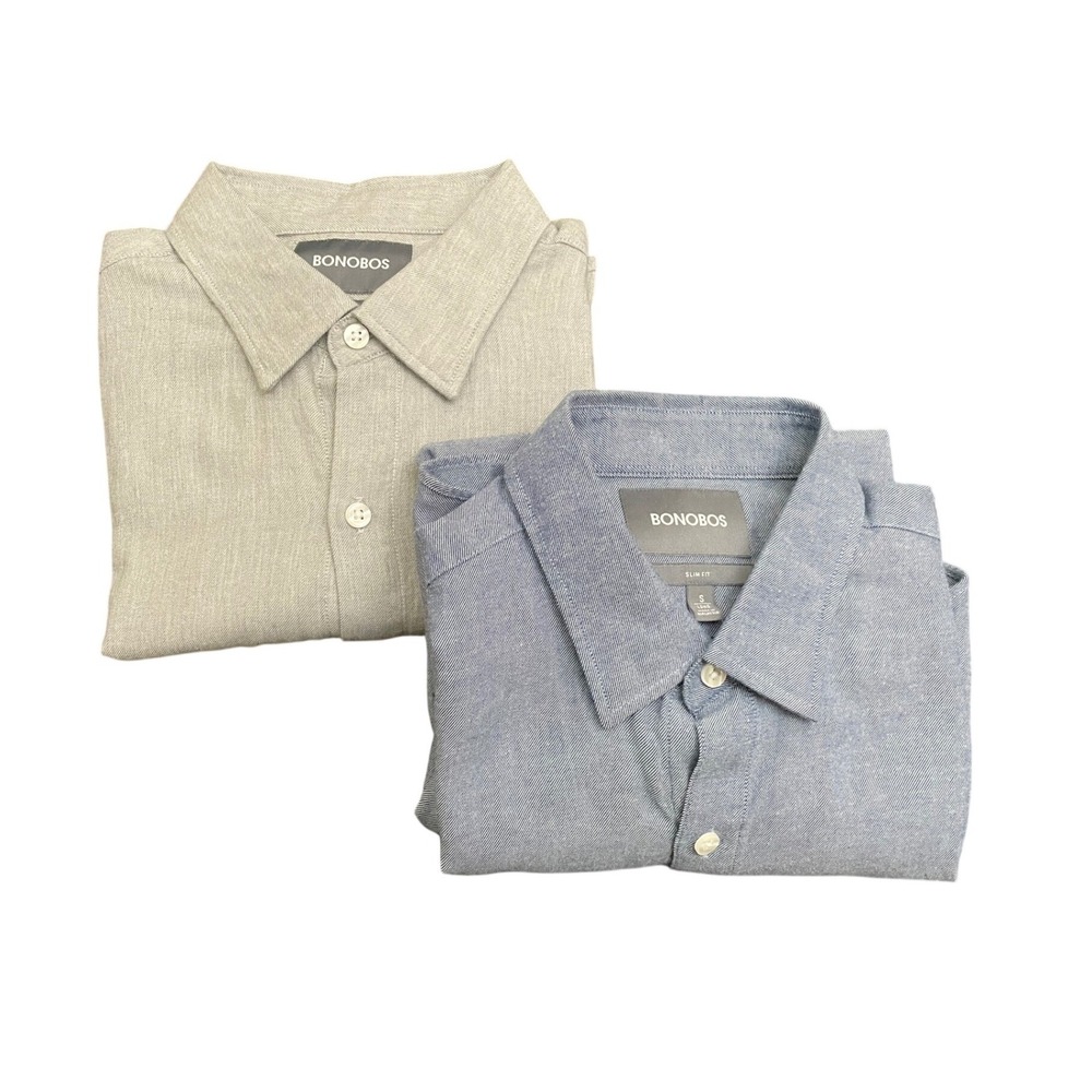 Bonobos Button Up Shirts ( Lot of 2 ) Mens S Long Gray / Blue Slim Fit